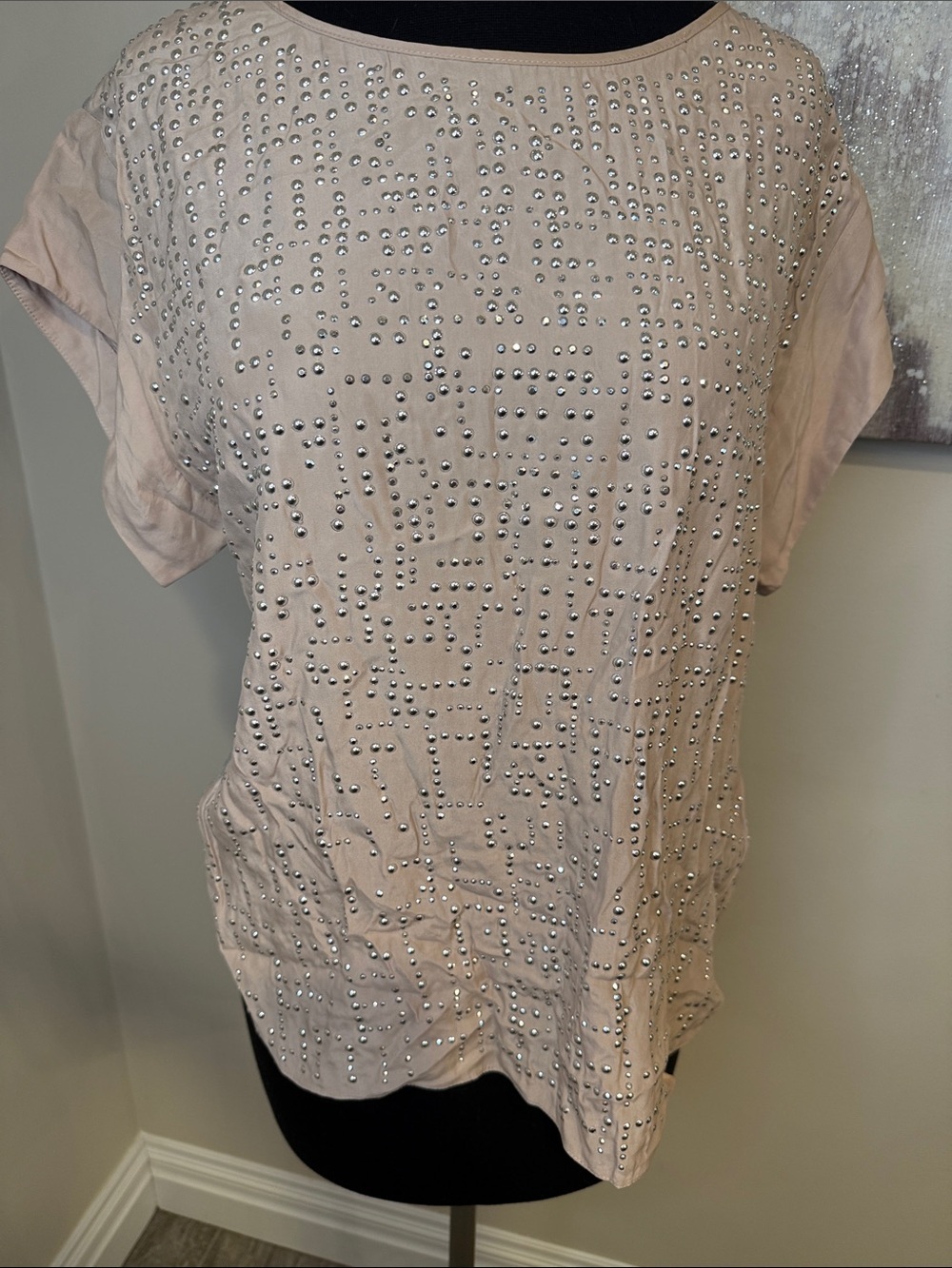 Studded Short Sleeve Women's Top - Blush Pink size small